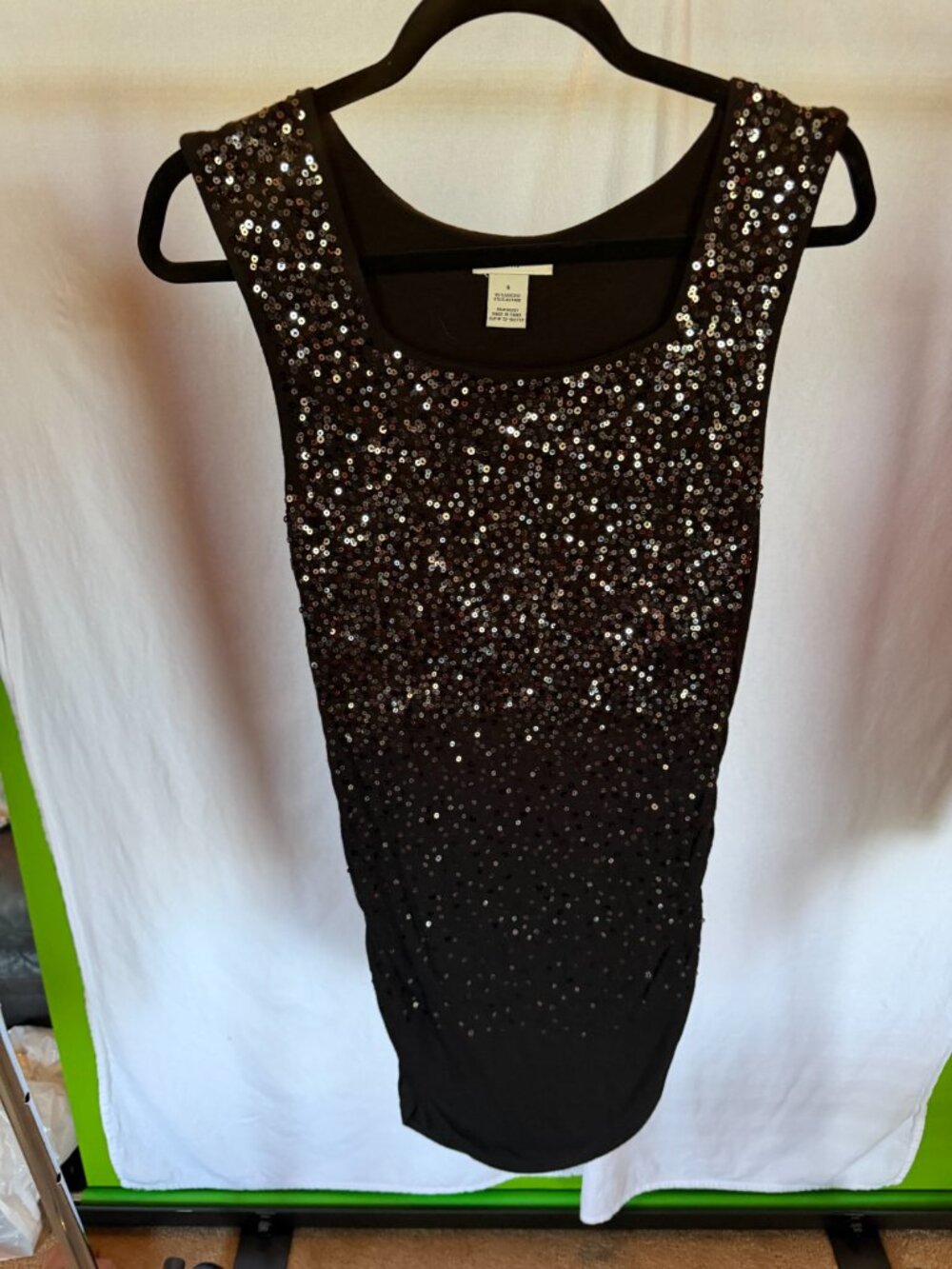Vertigo Paris Black Ombre Sequin Ruched Sleeveless Top S
